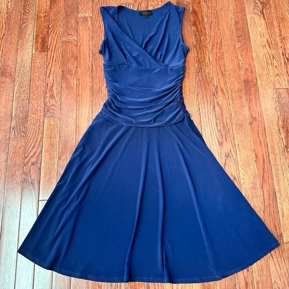 Vintage Rekucci Navy Blue Simple Plunge Cocktail Feminine Dress Size 4